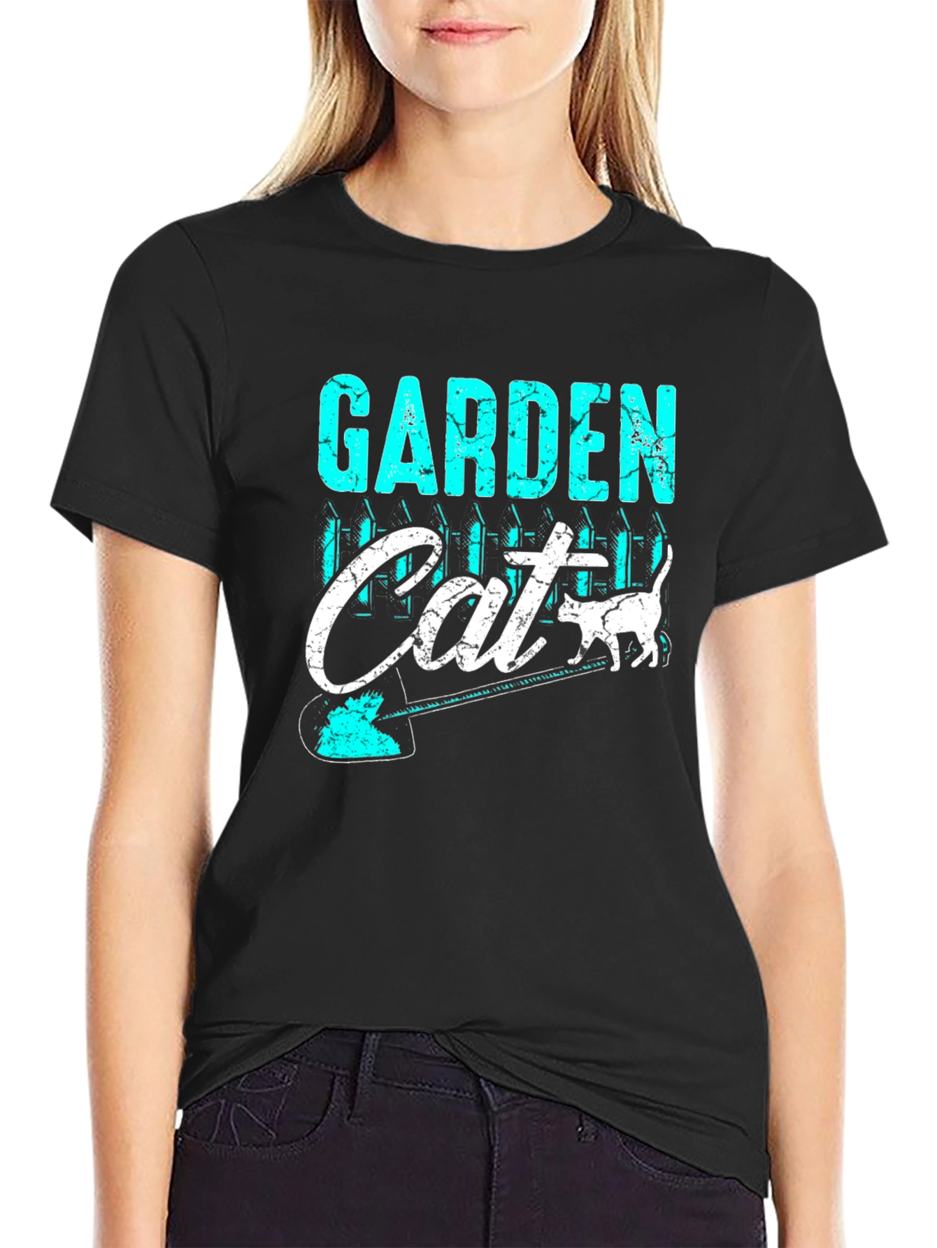 Garden Cat T-Shirt - Black Cotton Blend