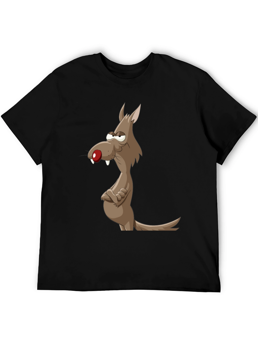 Funny Cartoon Wolf Graphic Tee - Mens Black T-Shirt