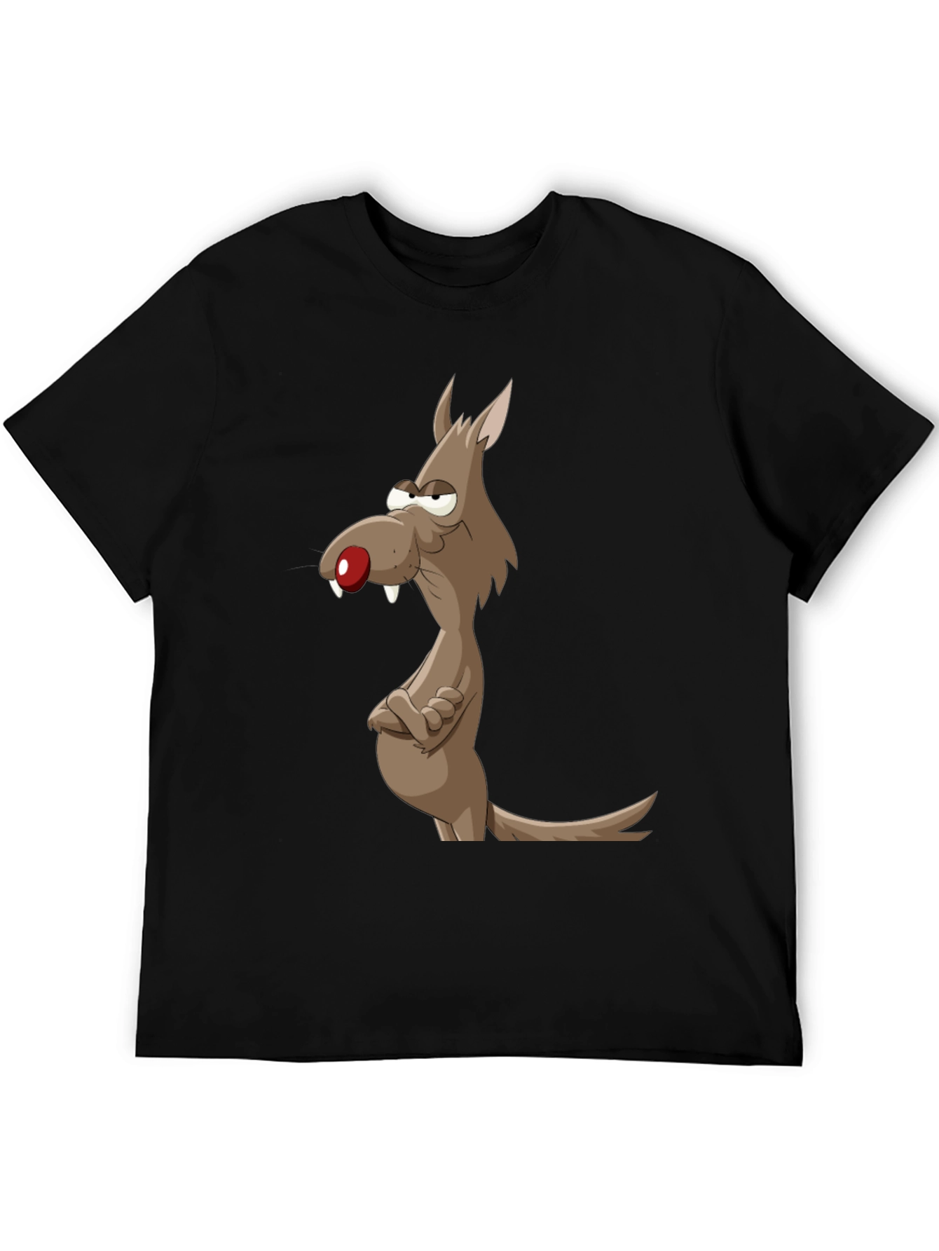 Funny Cartoon Wolf Graphic Tee - Mens Black T-Shirt