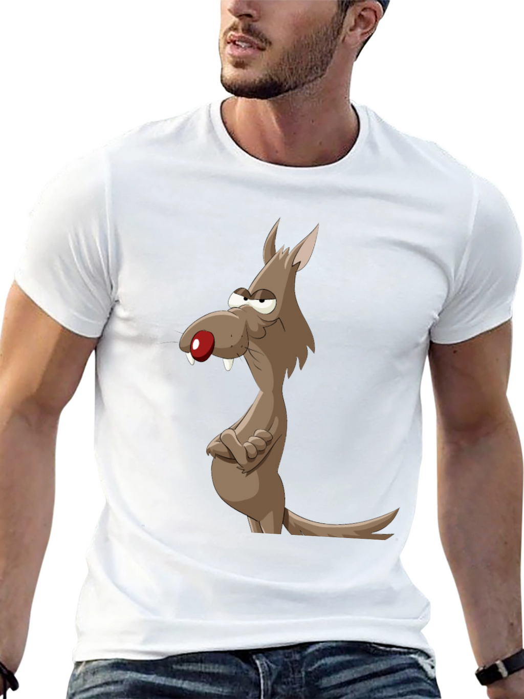 Funny Cartoon Wolf Graphic Tee - Mens Black T-Shirt