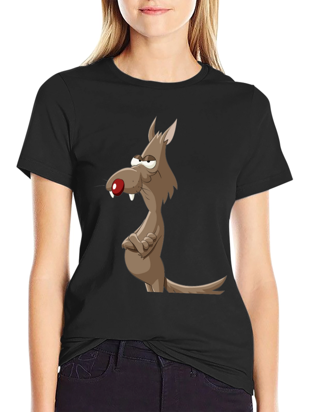 Funny Cartoon Wolf Graphic Tee - Mens Black T-Shirt