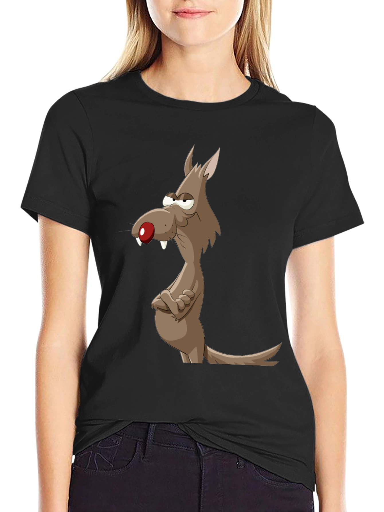 Funny Cartoon Wolf Graphic Tee - Mens Black T-Shirt