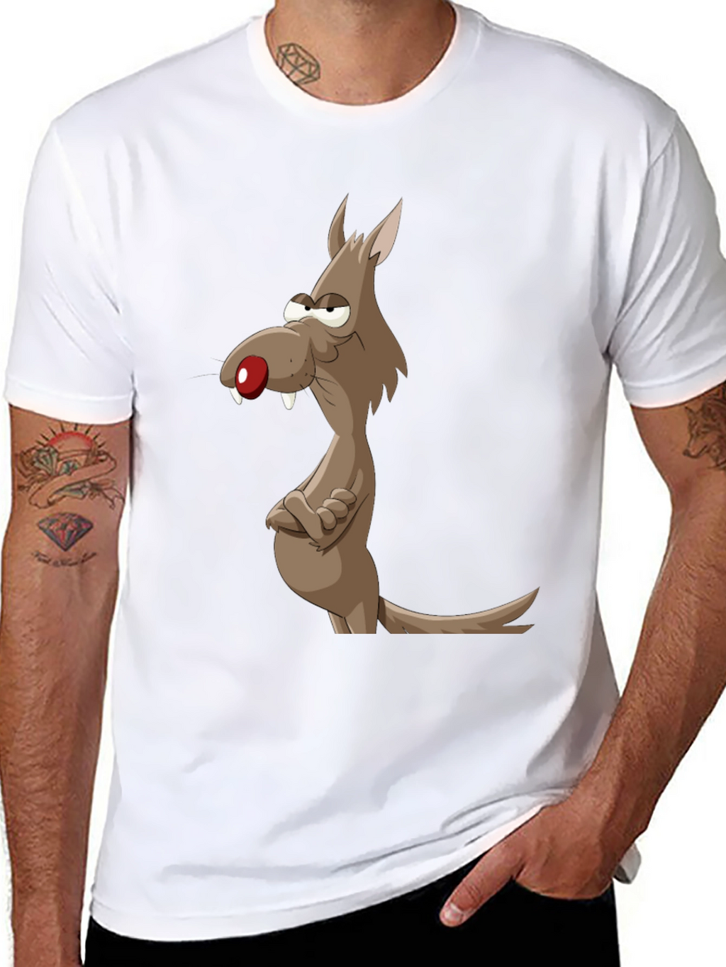 Funny Cartoon Wolf Graphic Tee - Mens Black T-Shirt