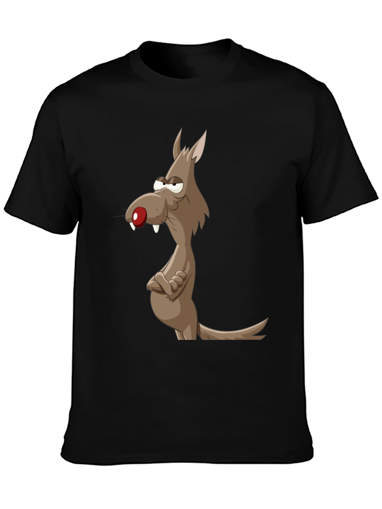 Funny Cartoon Wolf Graphic Tee - Mens Black T-Shirt