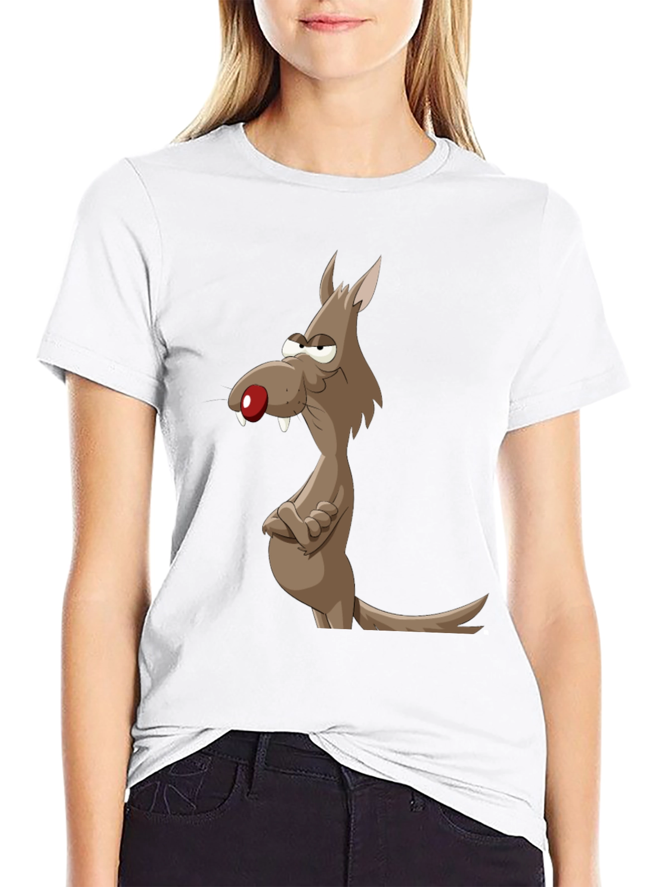 Funny Cartoon Wolf Graphic Tee - Mens Black T-Shirt