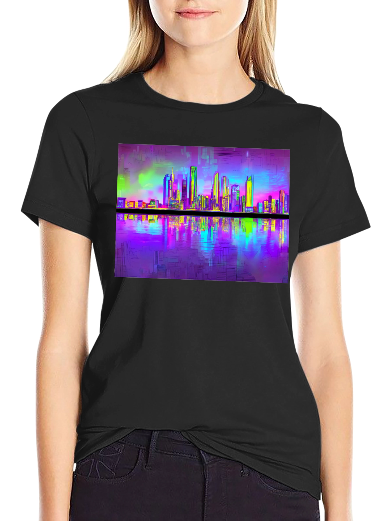 Vaporwave Cityscape Tee - Retro Reflective Design