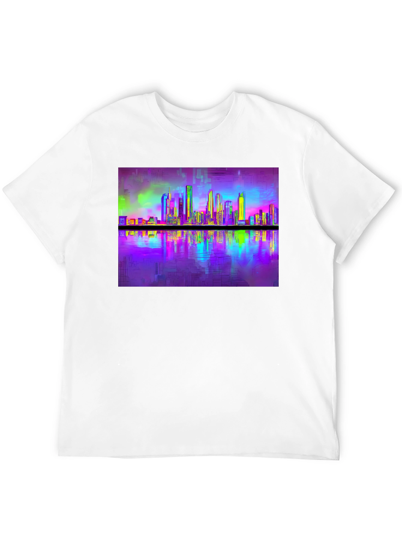 Vaporwave Cityscape Tee - Retro Reflective Design