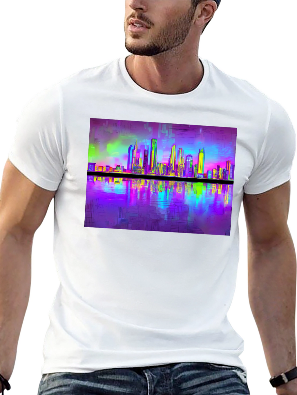 Vaporwave Cityscape Tee - Retro Reflective Design