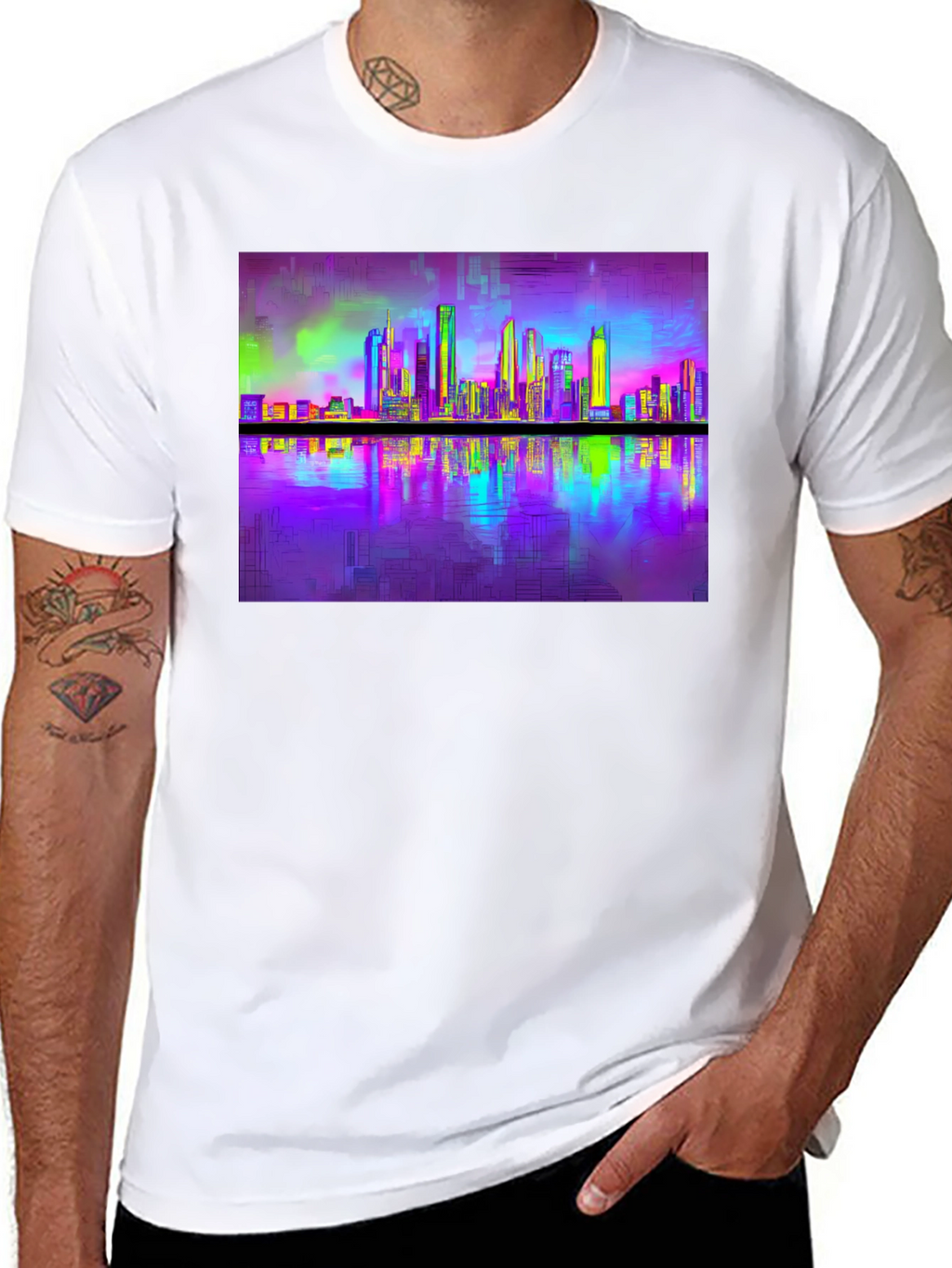 Vaporwave Cityscape Tee - Retro Reflective Design
