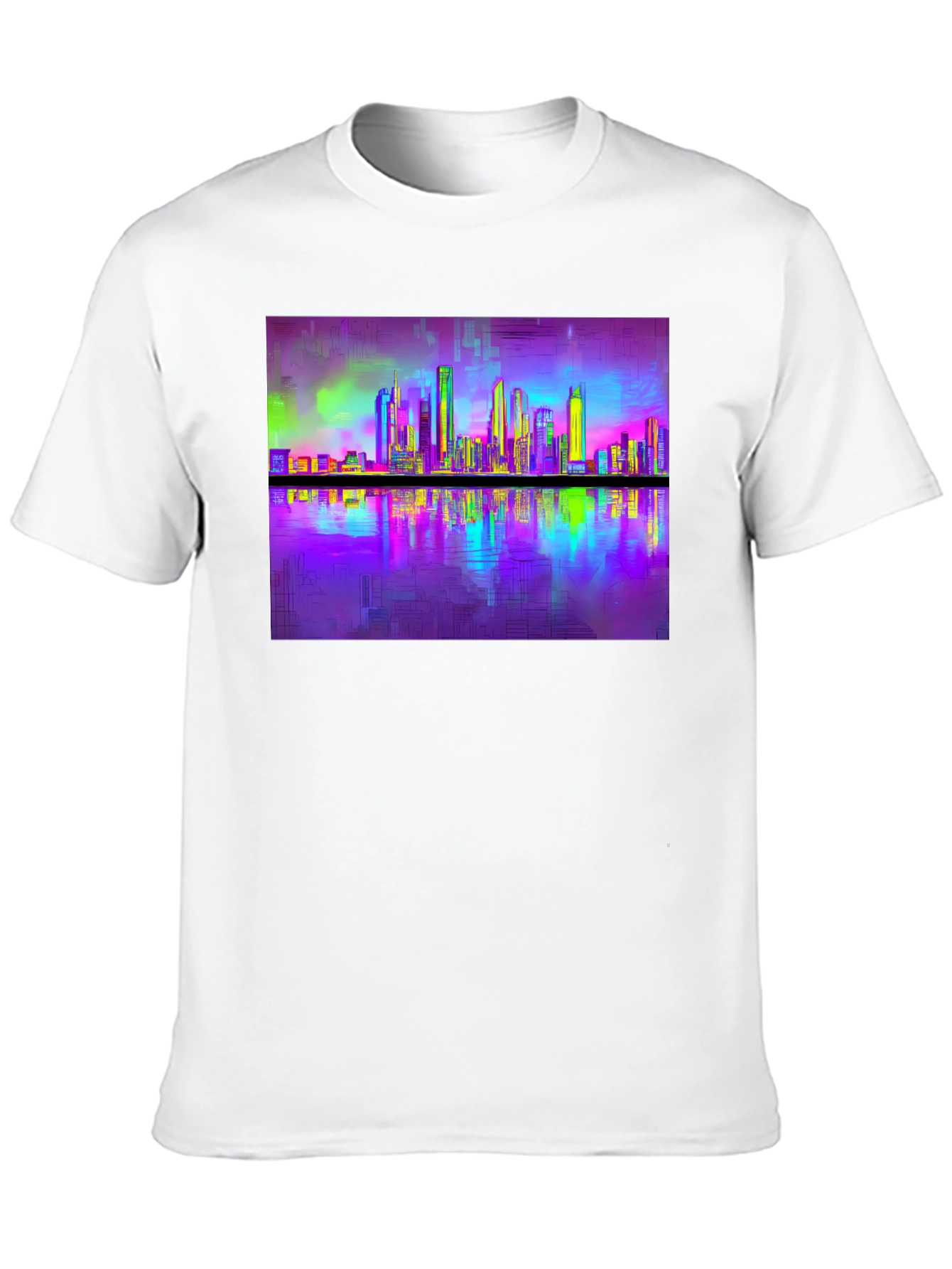 Vaporwave Cityscape Tee - Retro Reflective Design