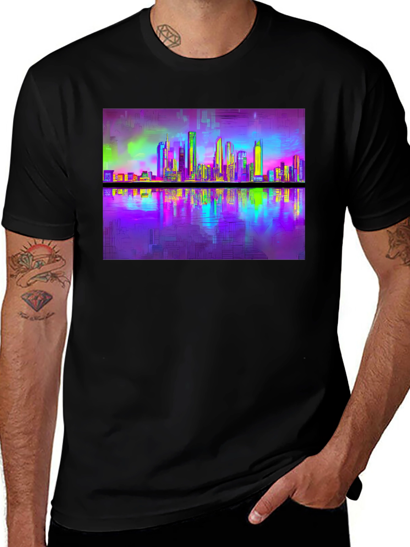Vaporwave Cityscape Tee - Retro Reflective Design