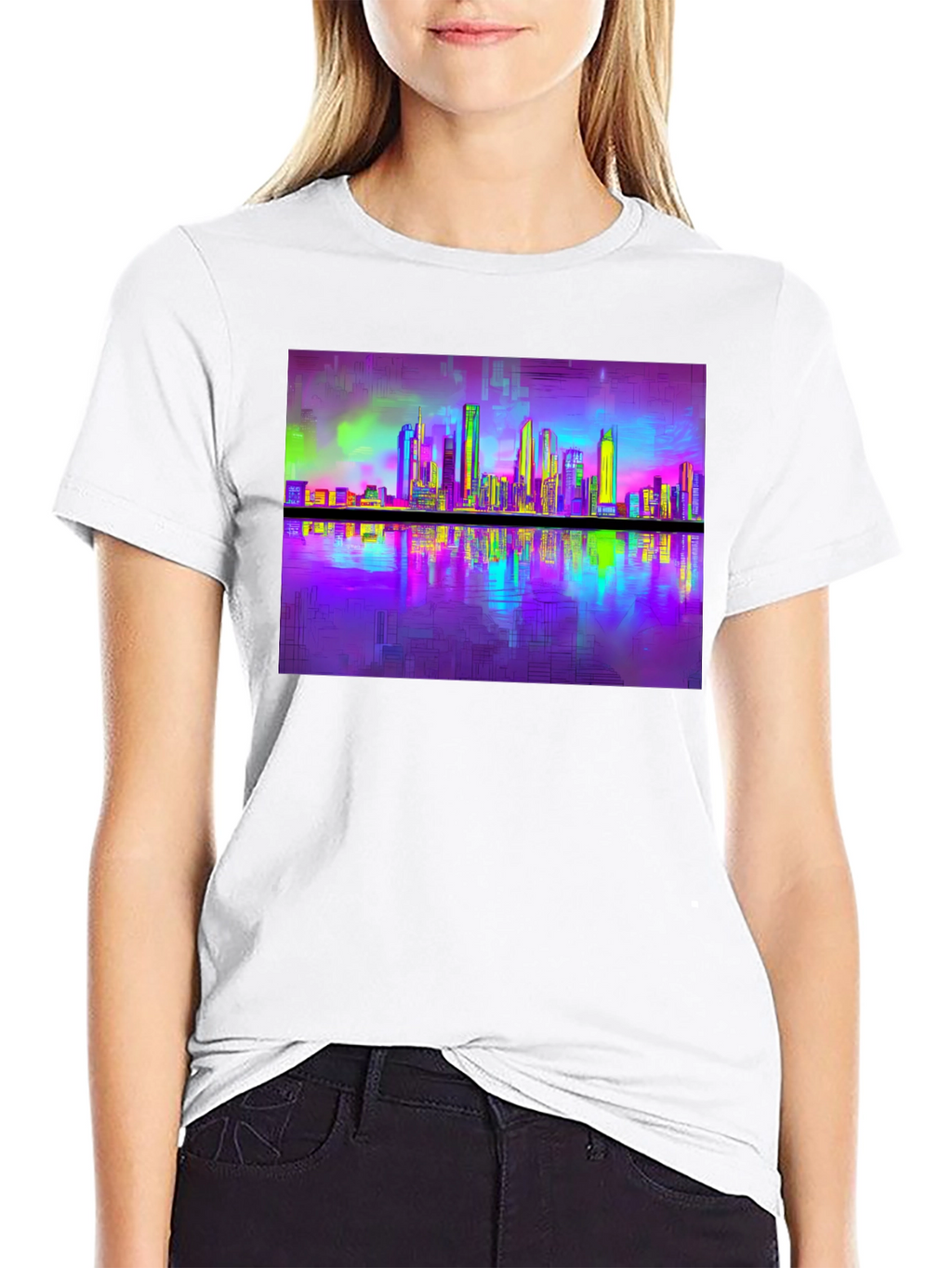Vaporwave Cityscape Tee - Retro Reflective Design