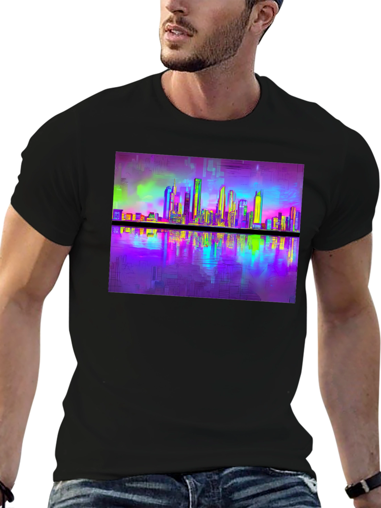 Vaporwave Cityscape Tee - Retro Reflective Design