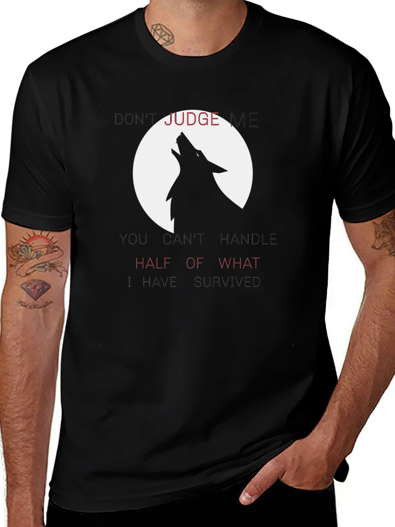 Wolf Howl Graphic Tee - Dont Judge Me Black T-Shirt