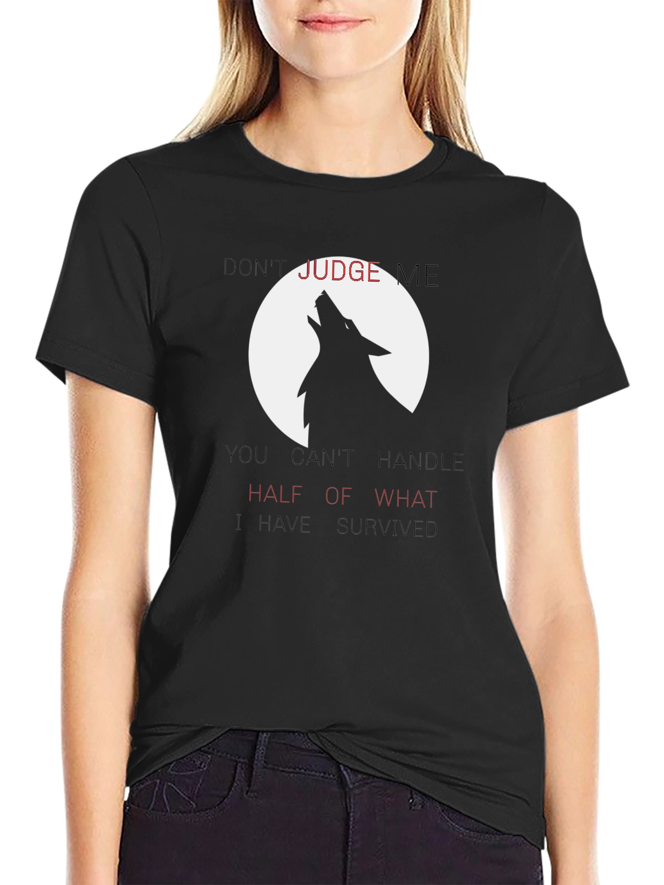 Wolf Howl Graphic Tee - Dont Judge Me Black T-Shirt