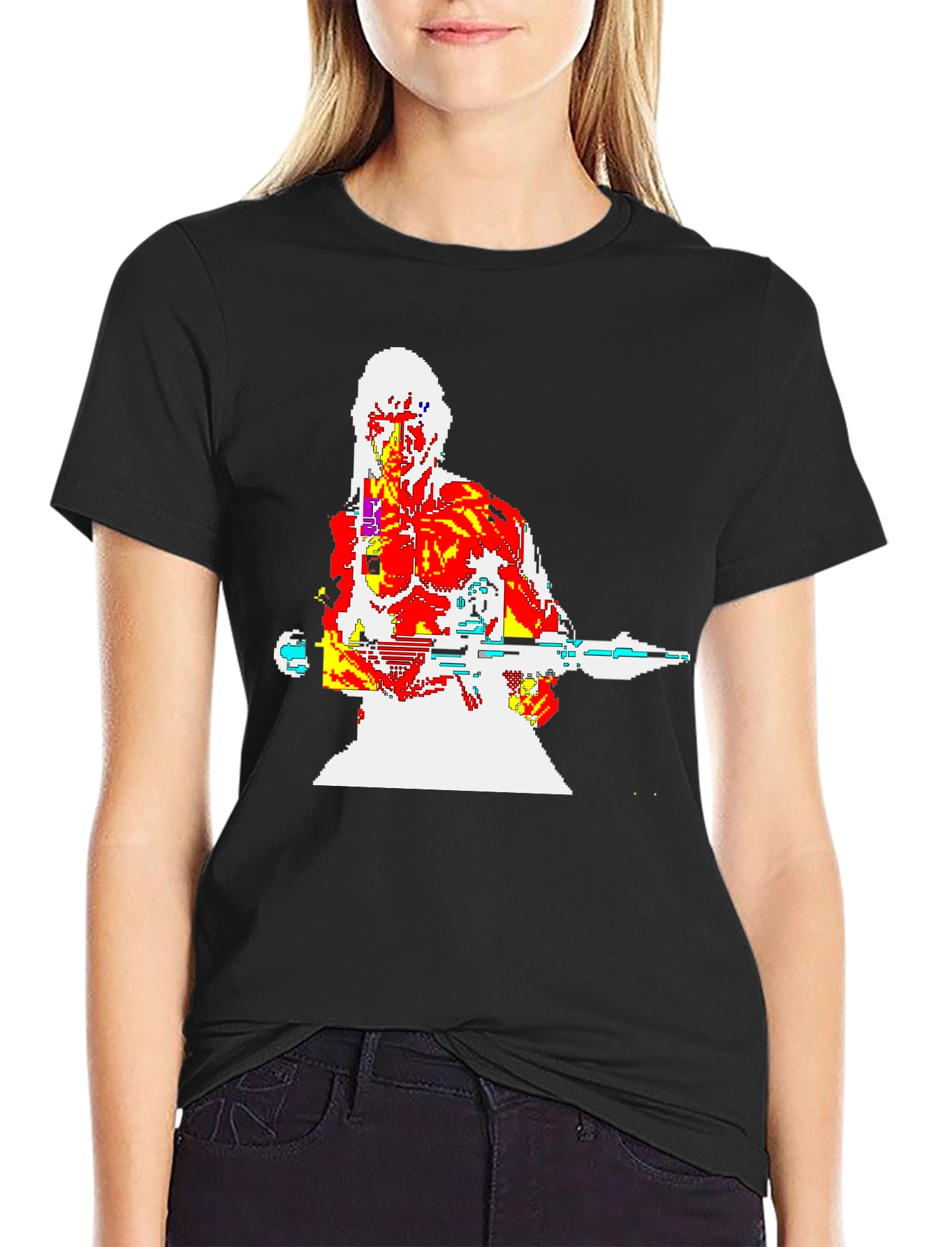 Retro 8-Bit Warrior Graphic T-Shirt