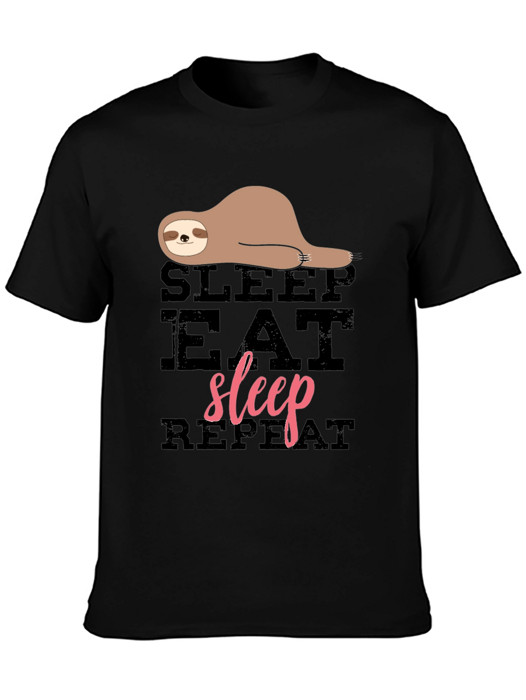 Sloth Sleep Eat Repeat Black Graphic T-Shirt