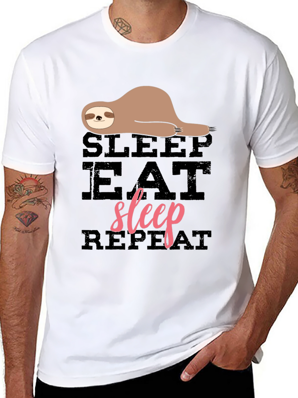 Sloth Sleep Eat Repeat Black Graphic T-Shirt