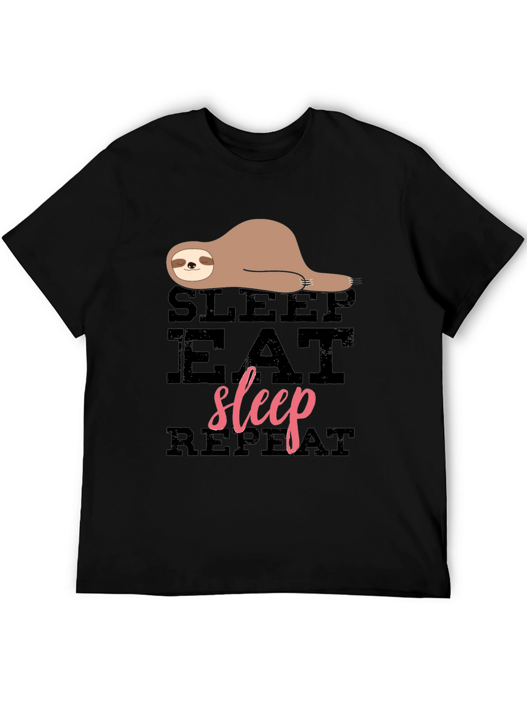 Sloth Sleep Eat Repeat Black Graphic T-Shirt
