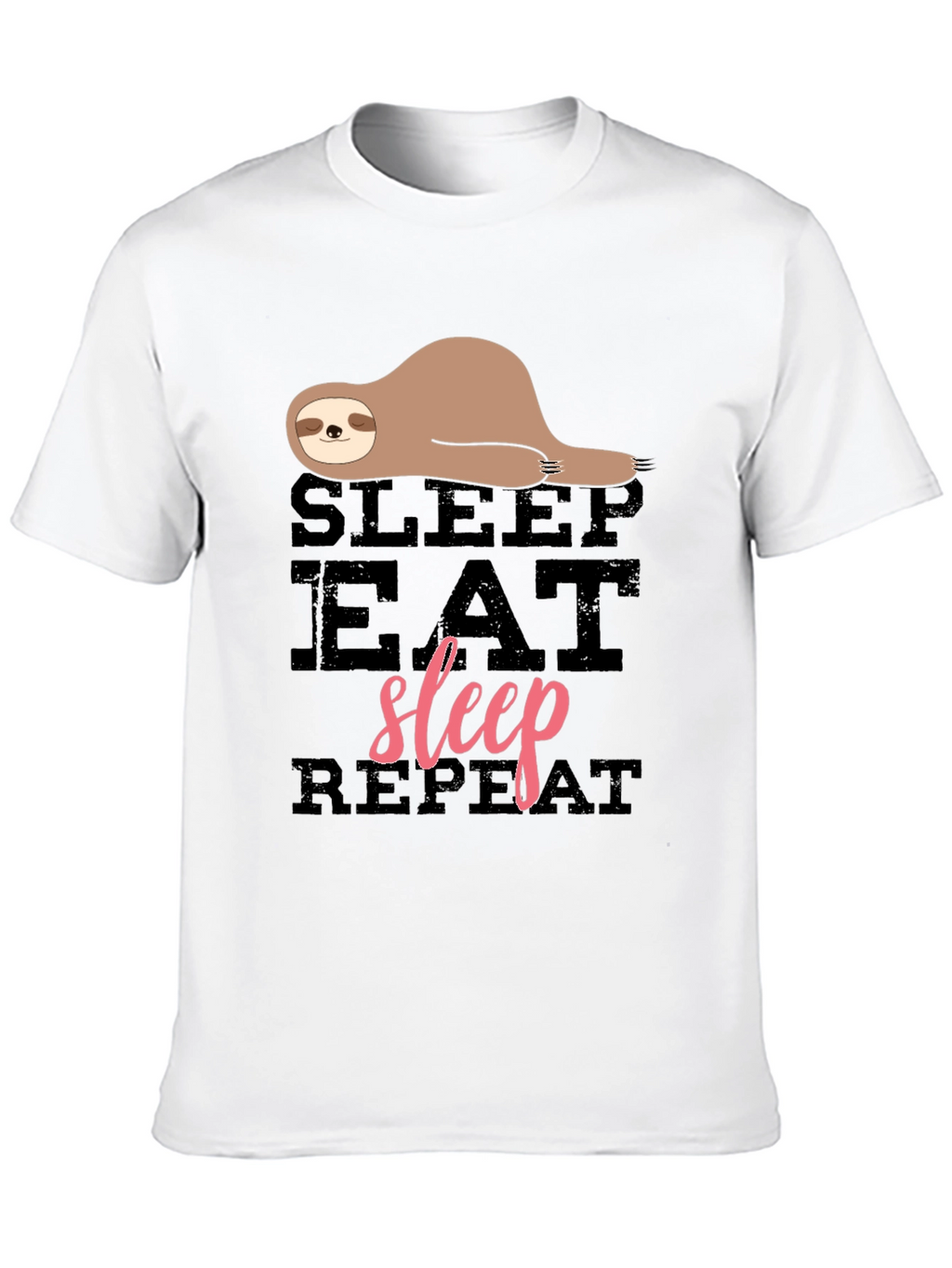 Sloth Sleep Eat Repeat Black Graphic T-Shirt