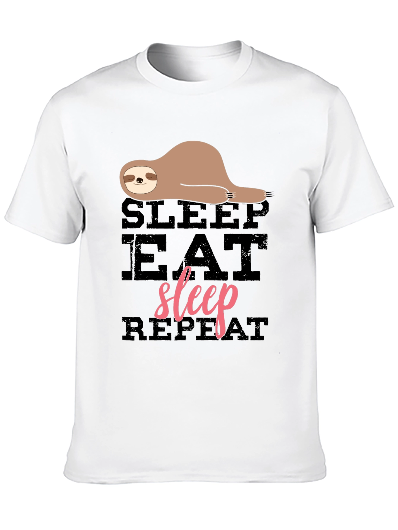 Sloth Sleep Eat Repeat Black Graphic T-Shirt