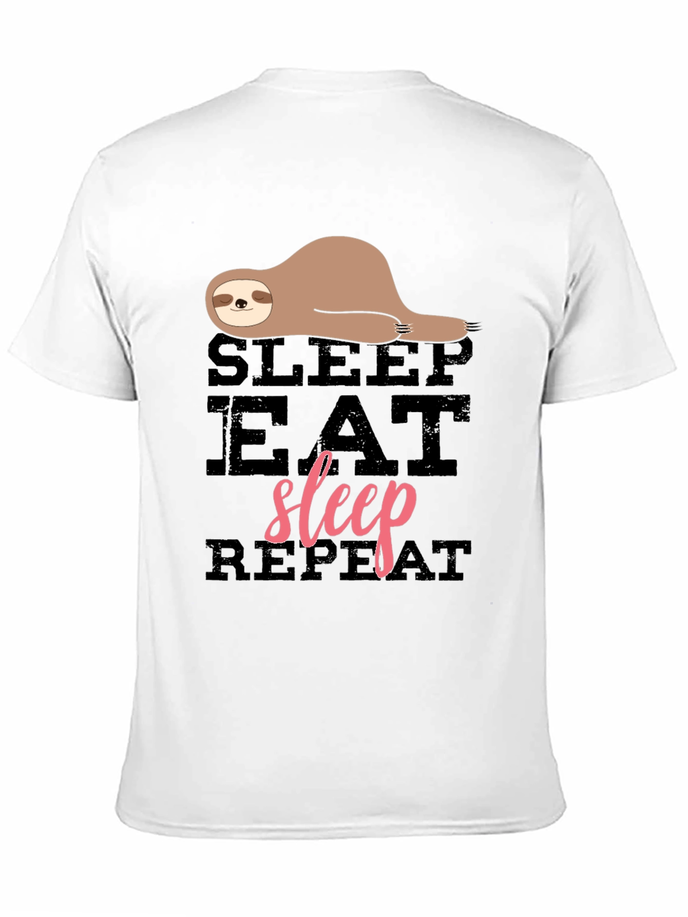 Sloth Sleep Eat Repeat Black Graphic T-Shirt
