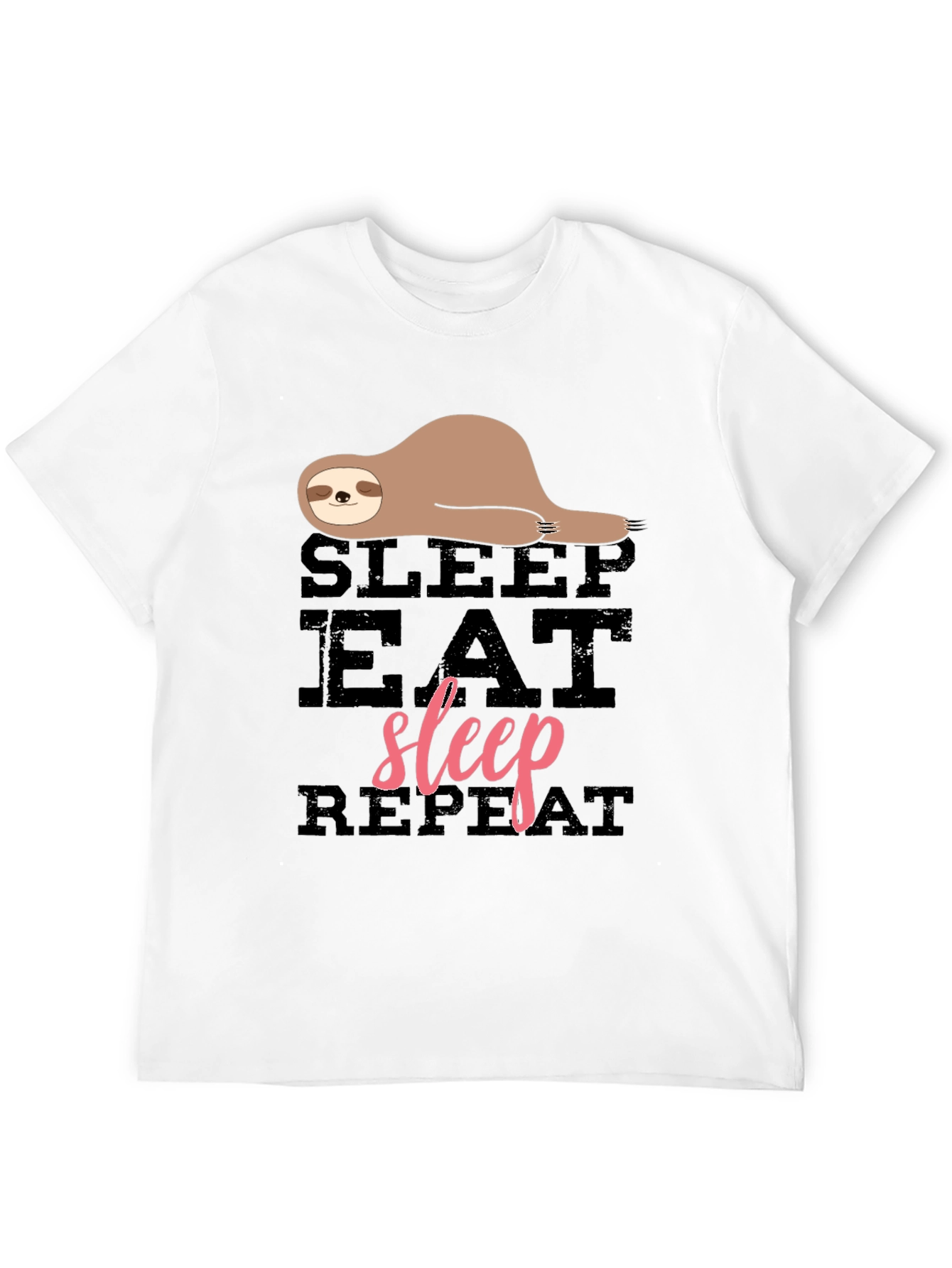 Sloth Sleep Eat Repeat Black Graphic T-Shirt