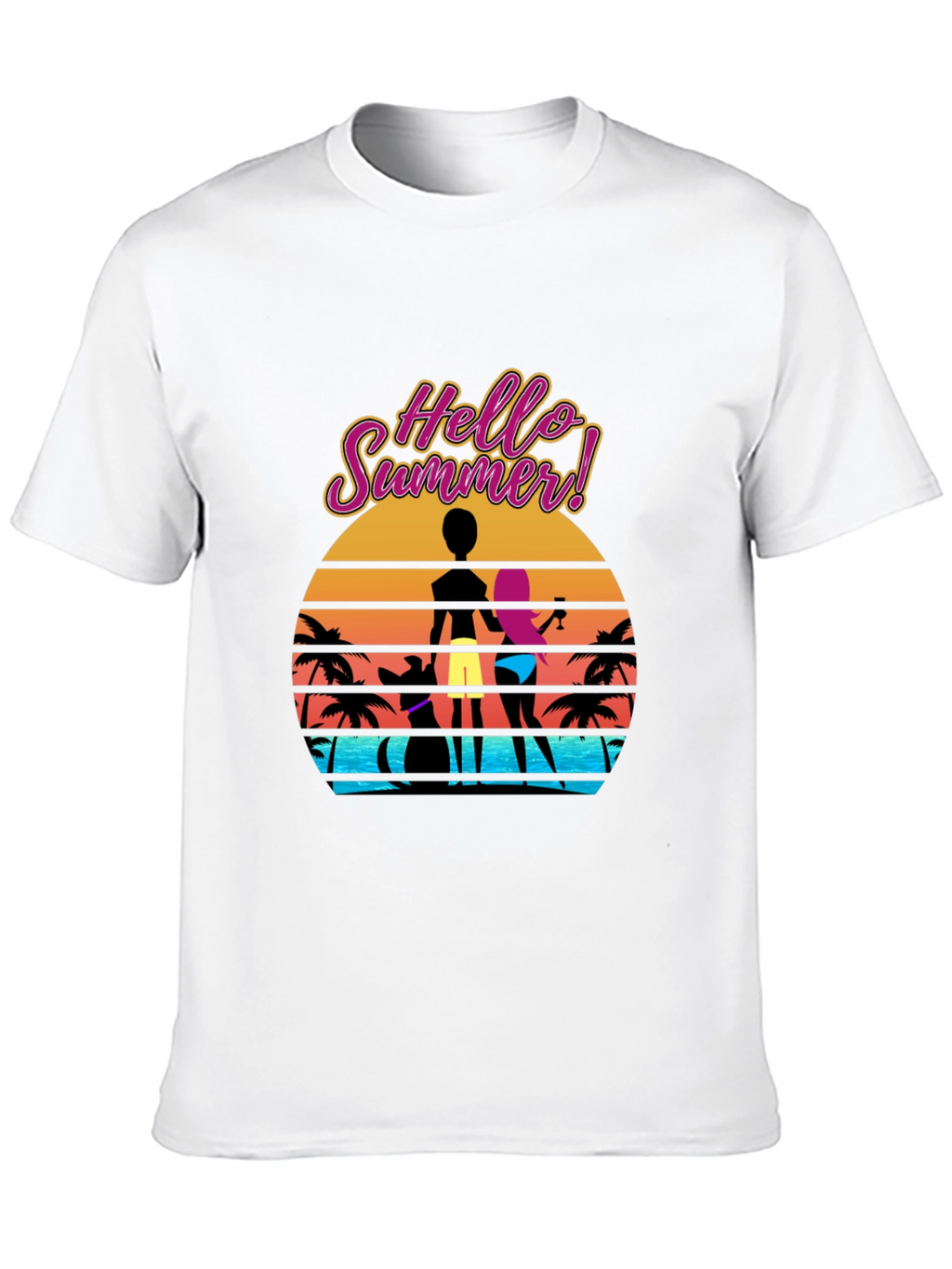 Hello Summer T-Shirt Beach Sunset Graphic Tee