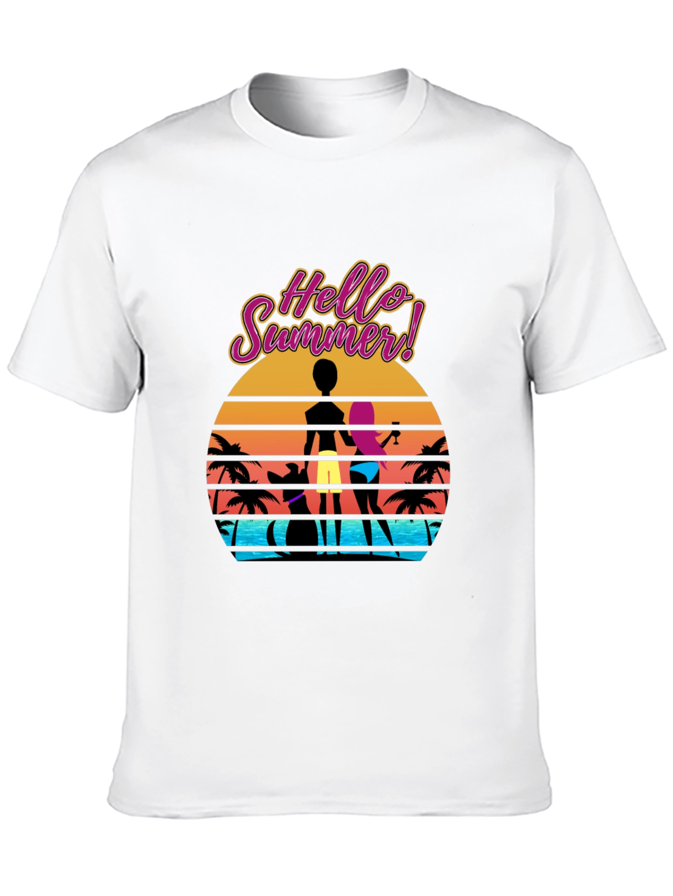Hello Summer T-Shirt Beach Sunset Graphic Tee