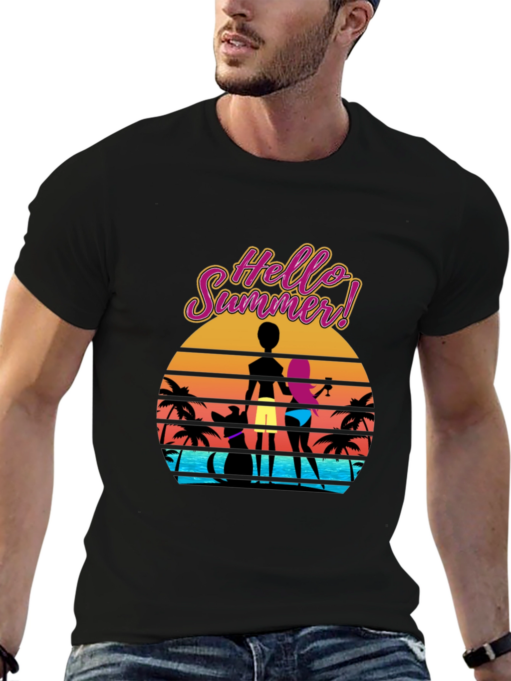Hello Summer T-Shirt Beach Sunset Graphic Tee