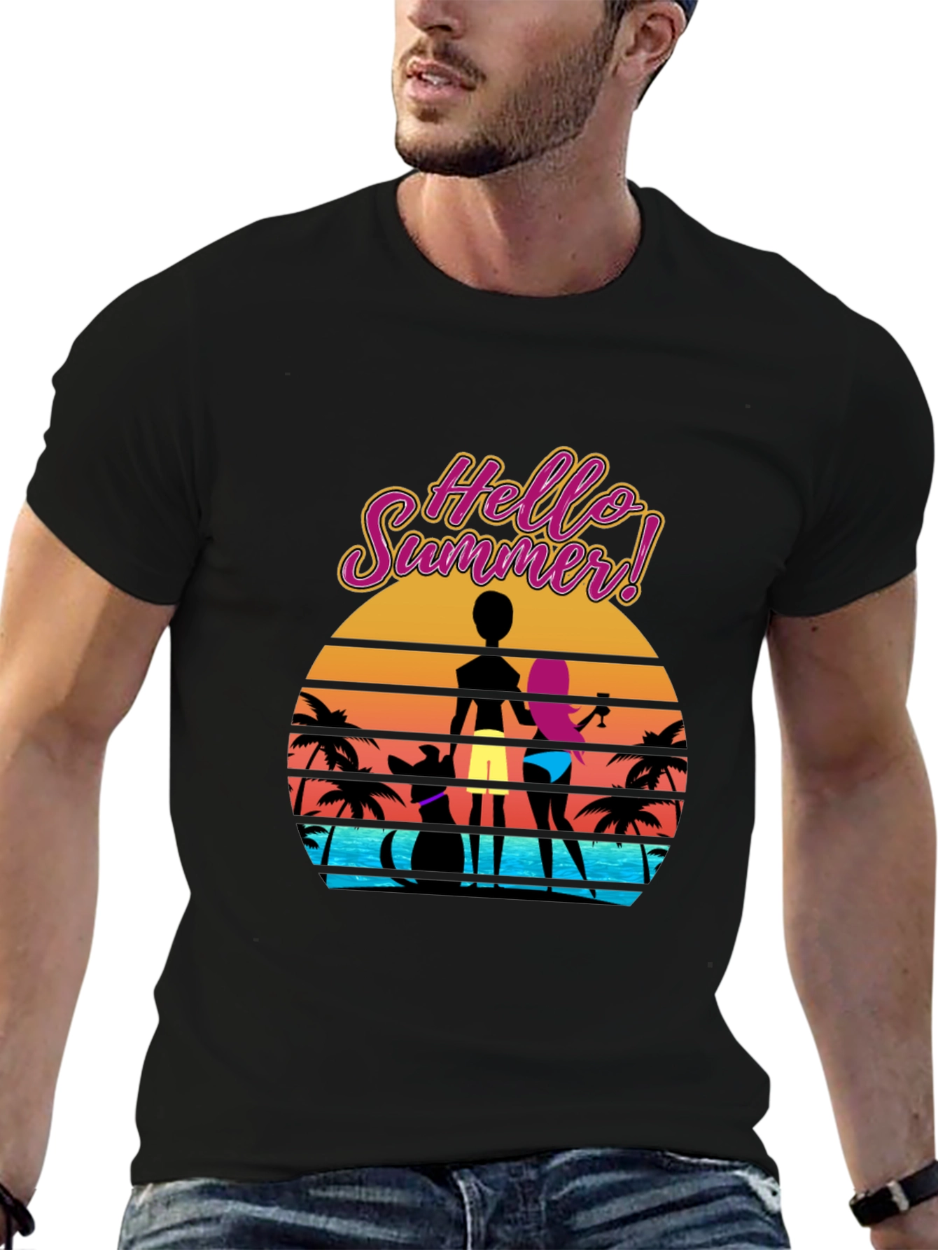 Hello Summer T-Shirt Beach Sunset Graphic Tee