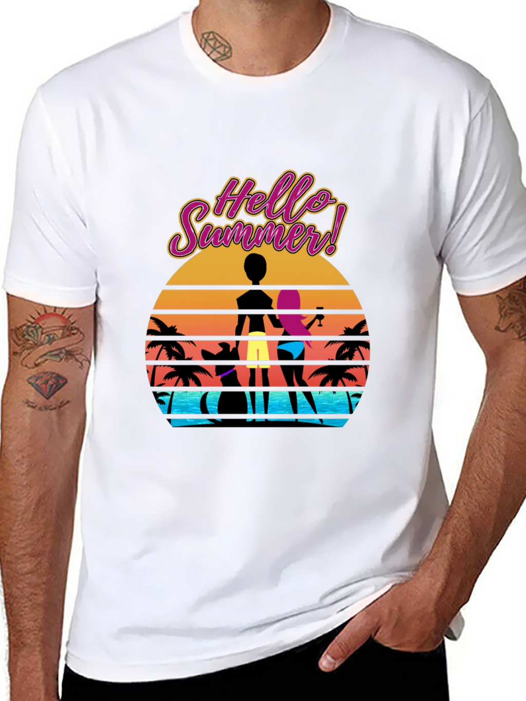 Hello Summer T-Shirt Beach Sunset Graphic Tee