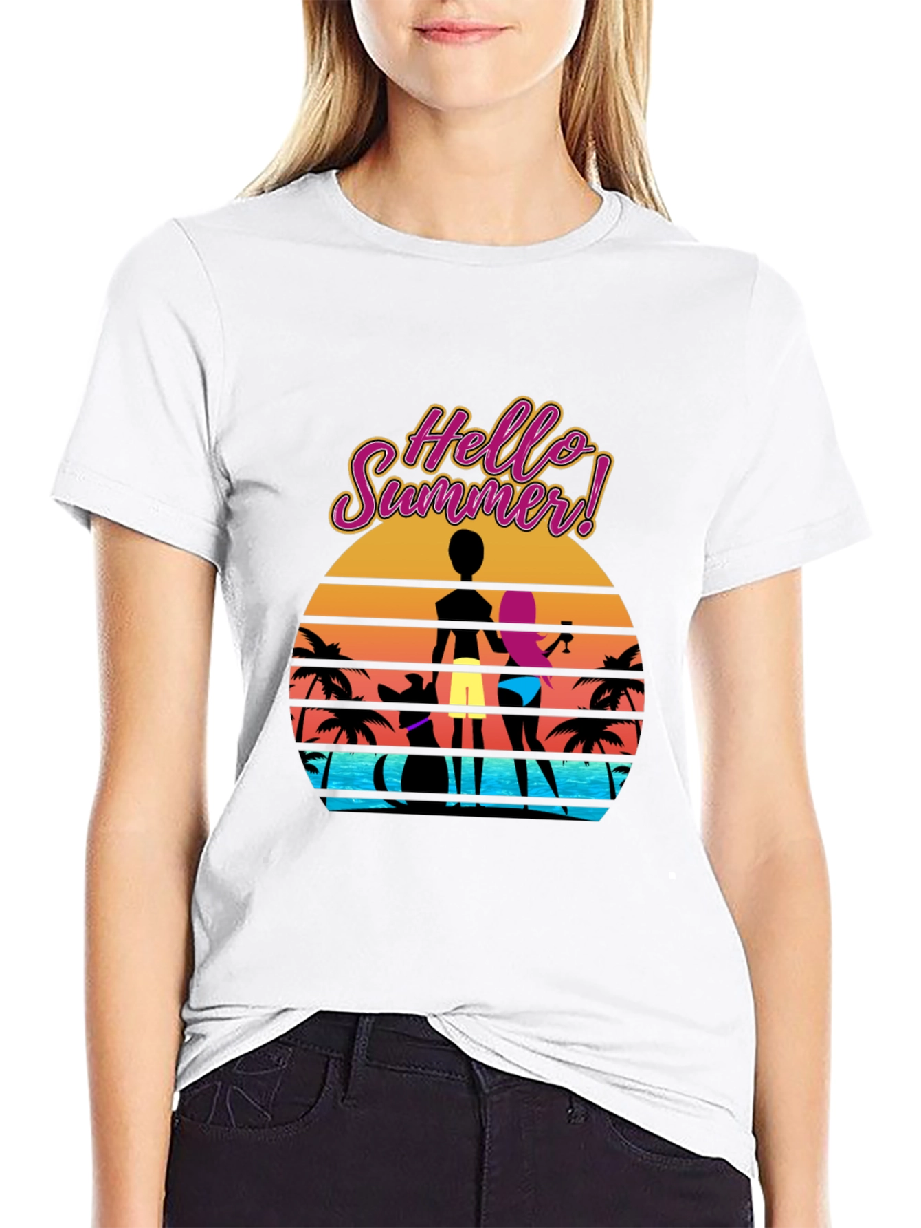 Hello Summer T-Shirt Beach Sunset Graphic Tee