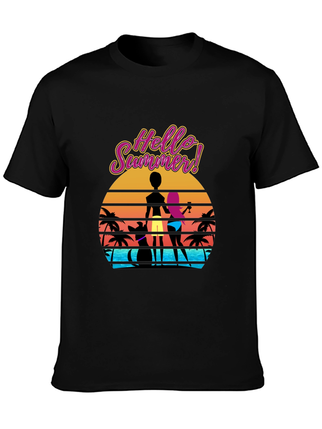 Hello Summer T-Shirt Beach Sunset Graphic Tee