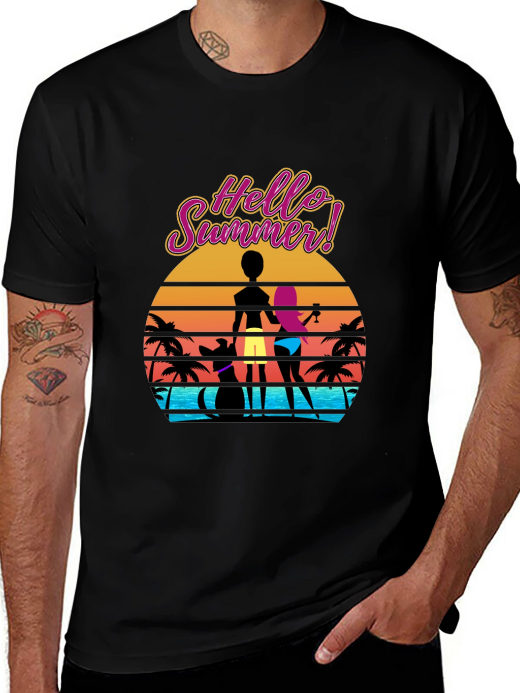 Hello Summer T-Shirt Beach Sunset Graphic Tee