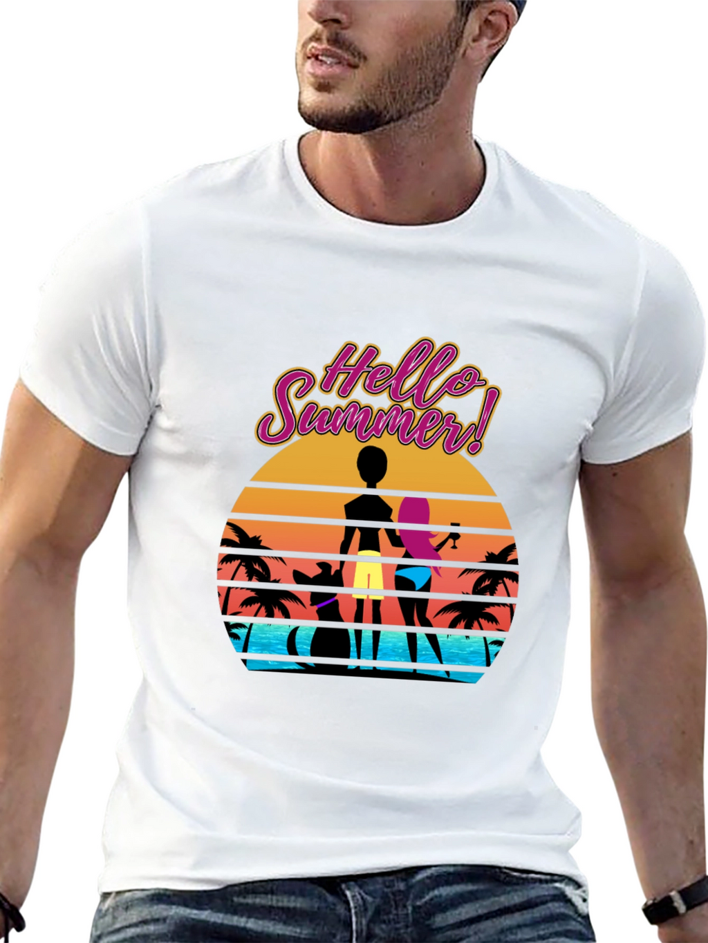 Hello Summer T-Shirt Beach Sunset Graphic Tee