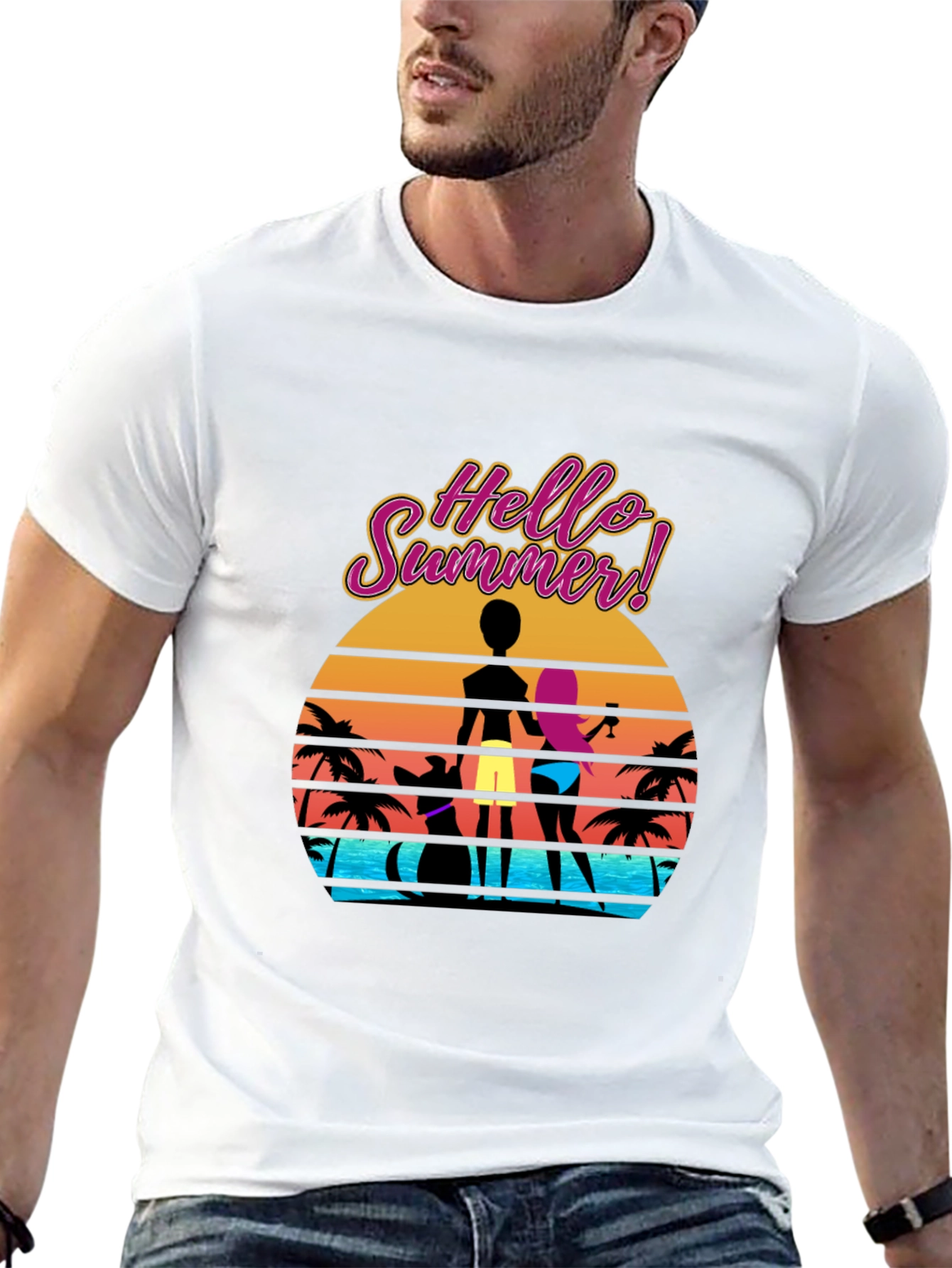 Hello Summer T-Shirt Beach Sunset Graphic Tee