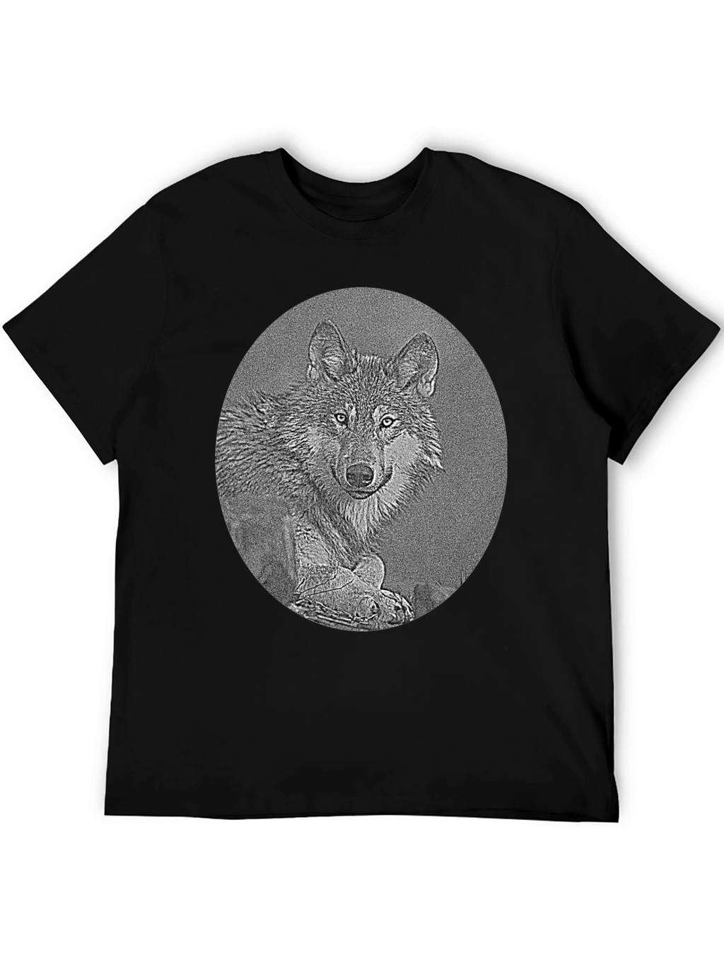 Wolf Portrait Graphic Print Black T-Shirt