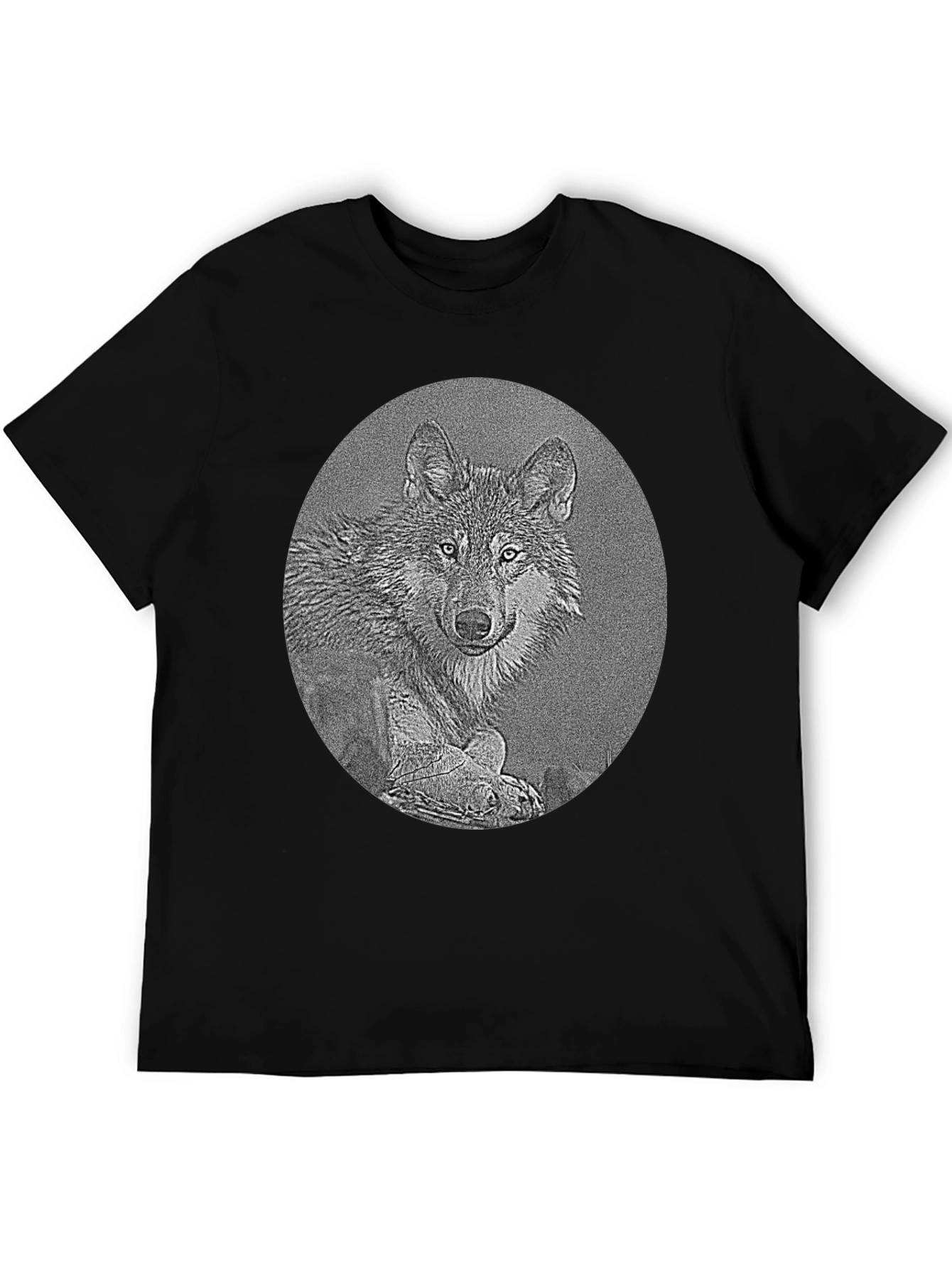 Wolf Portrait Graphic Print Black T-Shirt