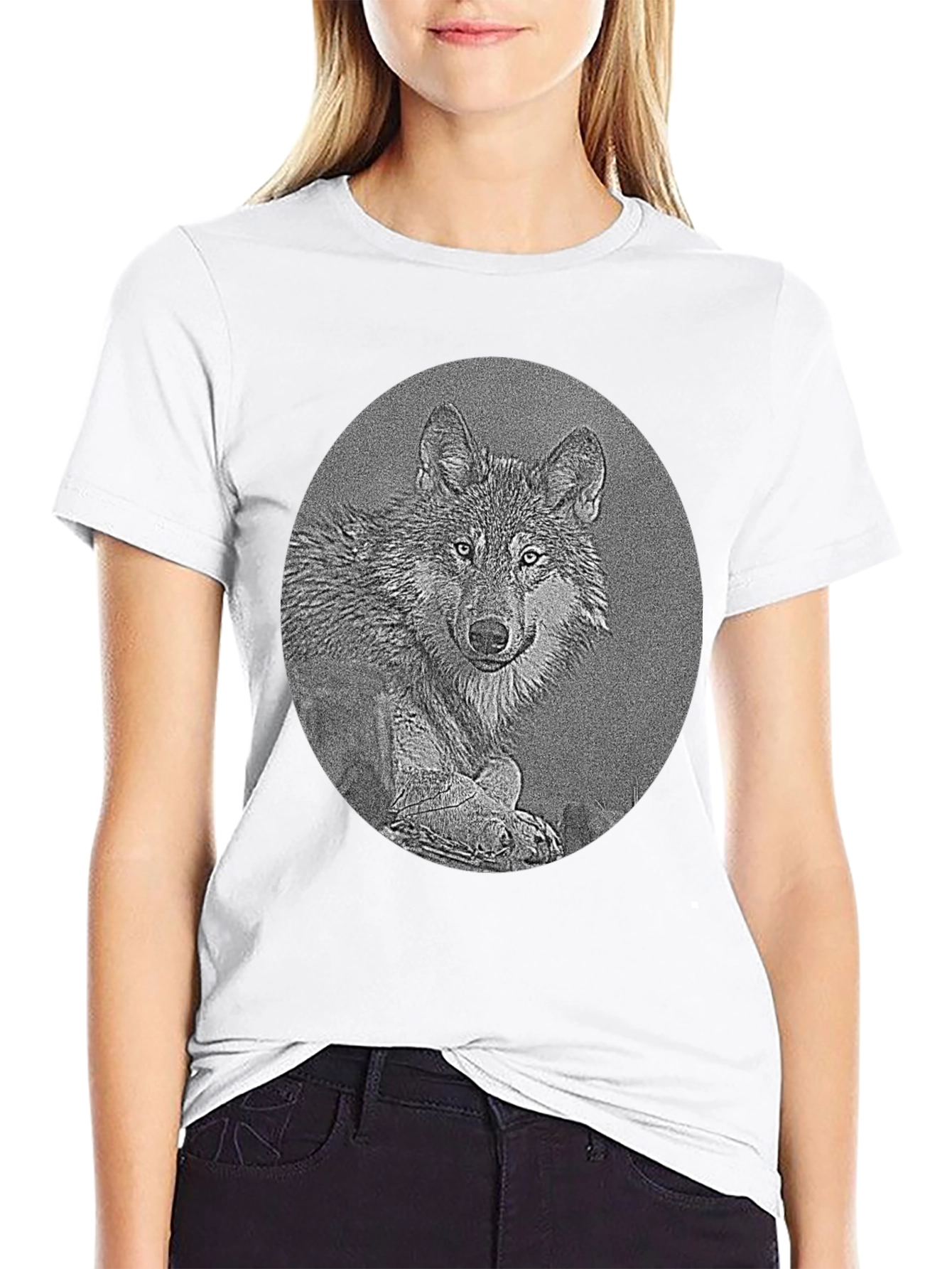 Wolf Portrait Graphic Print Black T-Shirt
