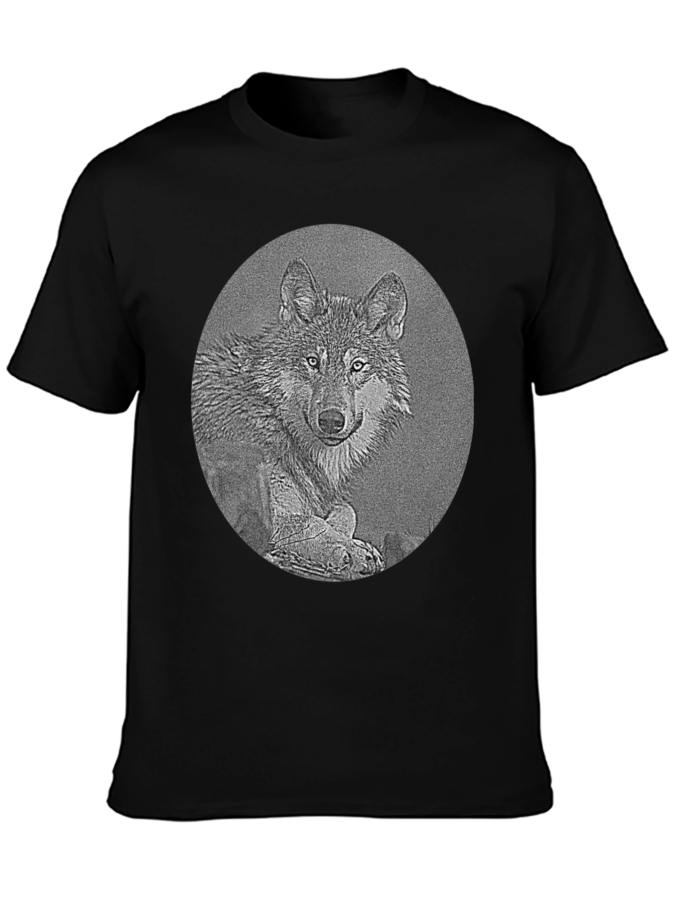 Wolf Portrait Graphic Print Black T-Shirt