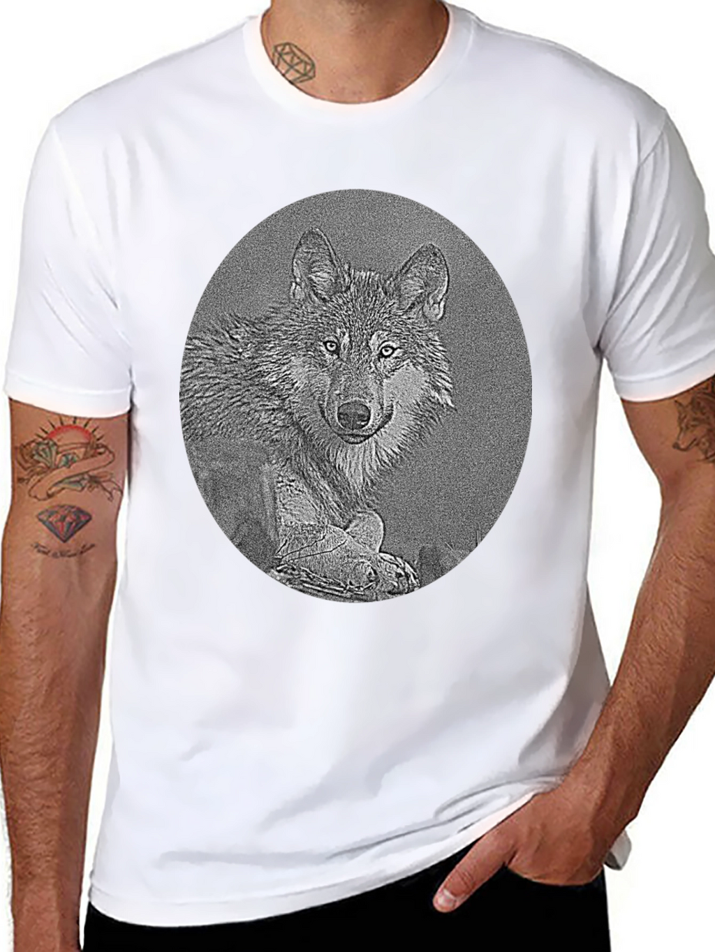 Wolf Portrait Graphic Print Black T-Shirt