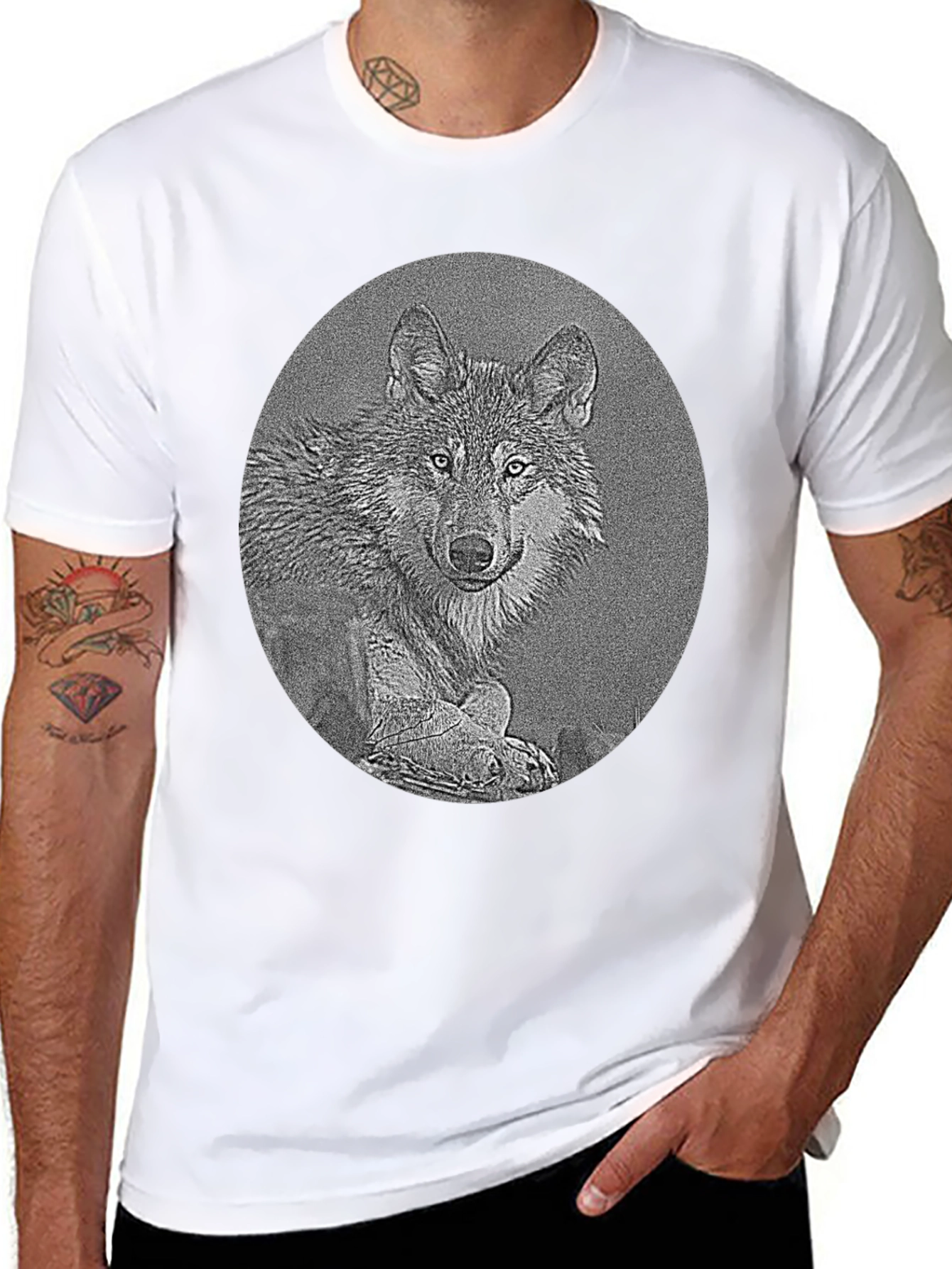 Wolf Portrait Graphic Print Black T-Shirt