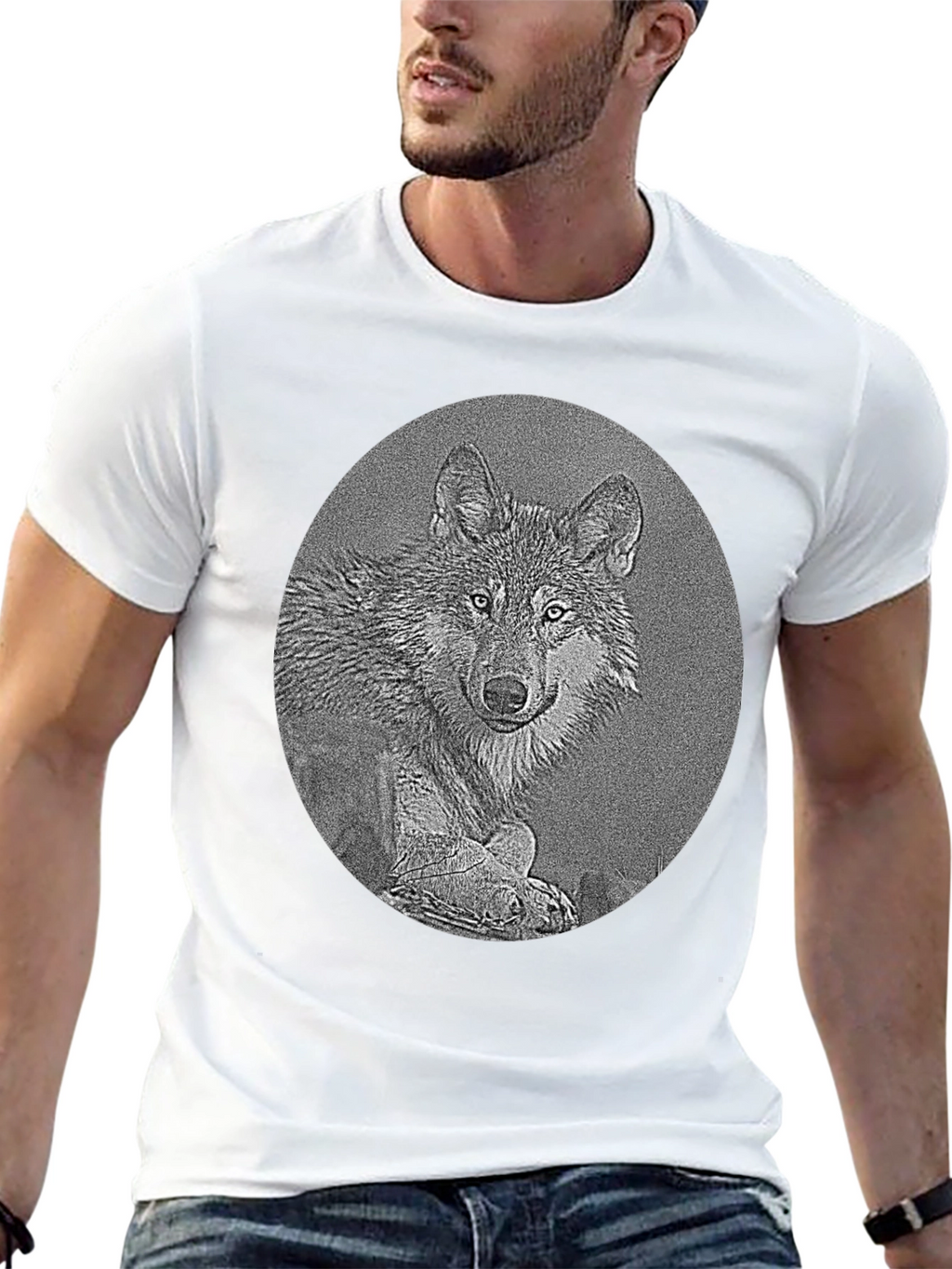 Wolf Portrait Graphic Print Black T-Shirt