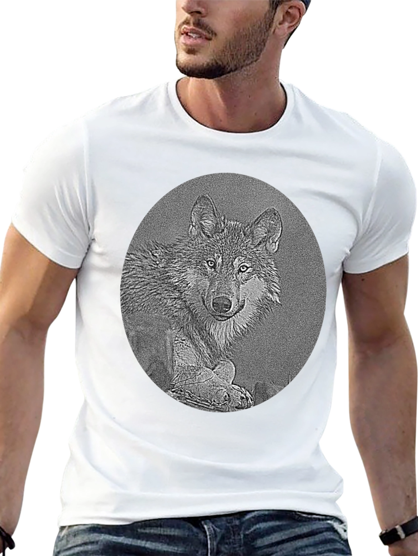 Wolf Portrait Graphic Print Black T-Shirt