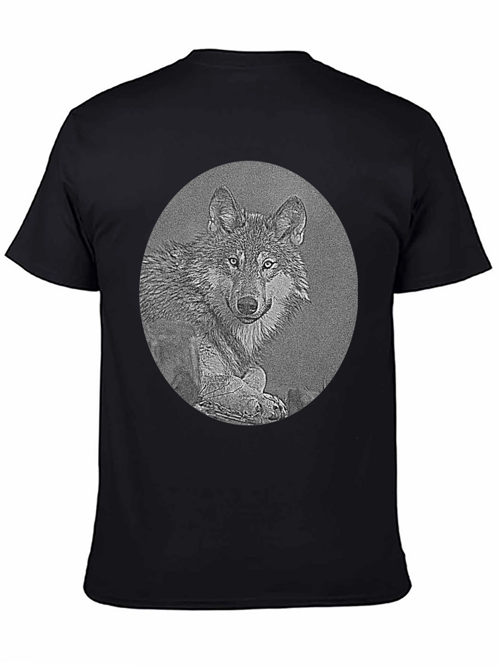 Wolf Portrait Graphic Print Black T-Shirt
