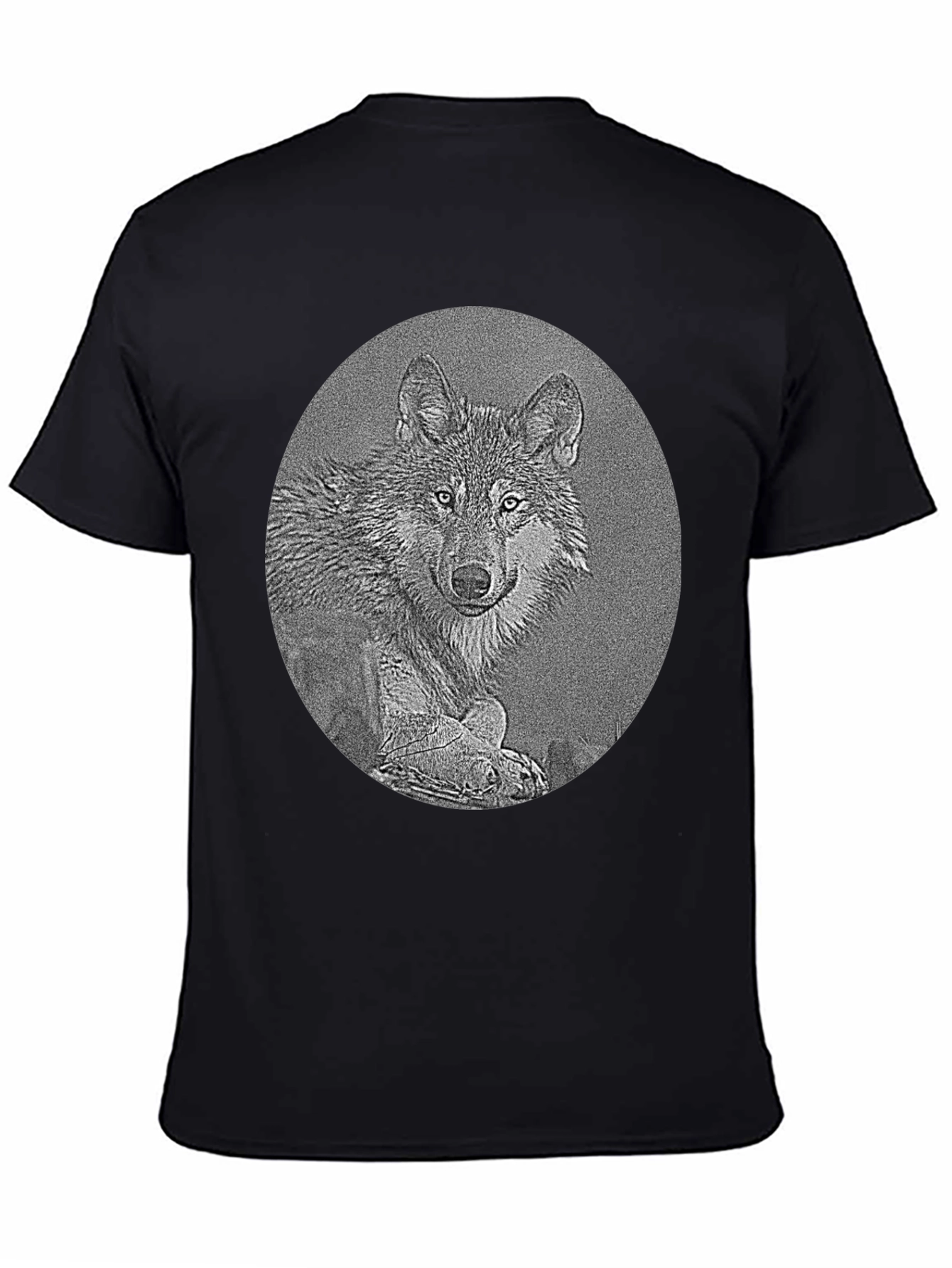 Wolf Portrait Graphic Print Black T-Shirt