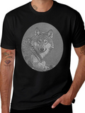 Wolf Portrait Graphic Print Black T-Shirt
