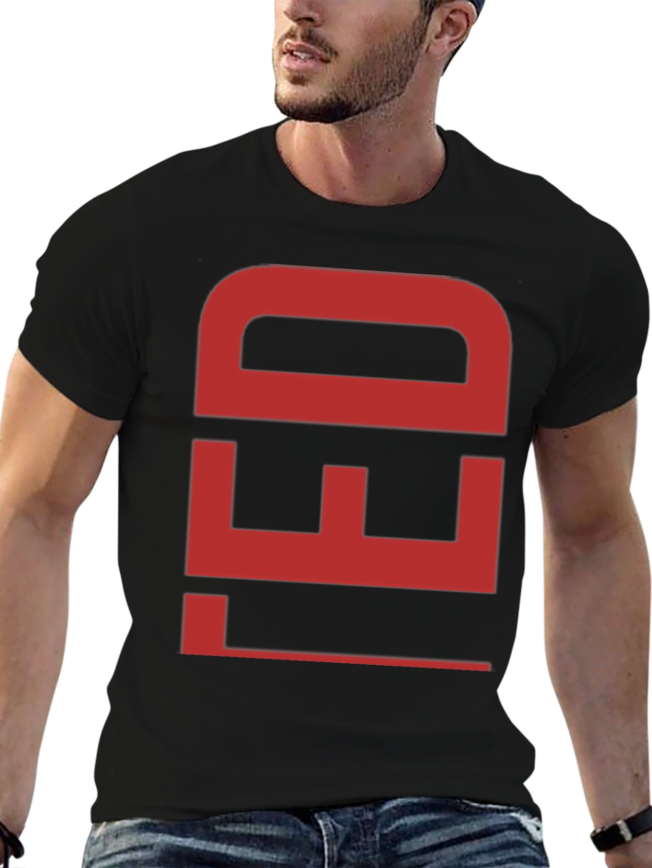 Bold Red Graphic Print Black Cotton T-Shirt