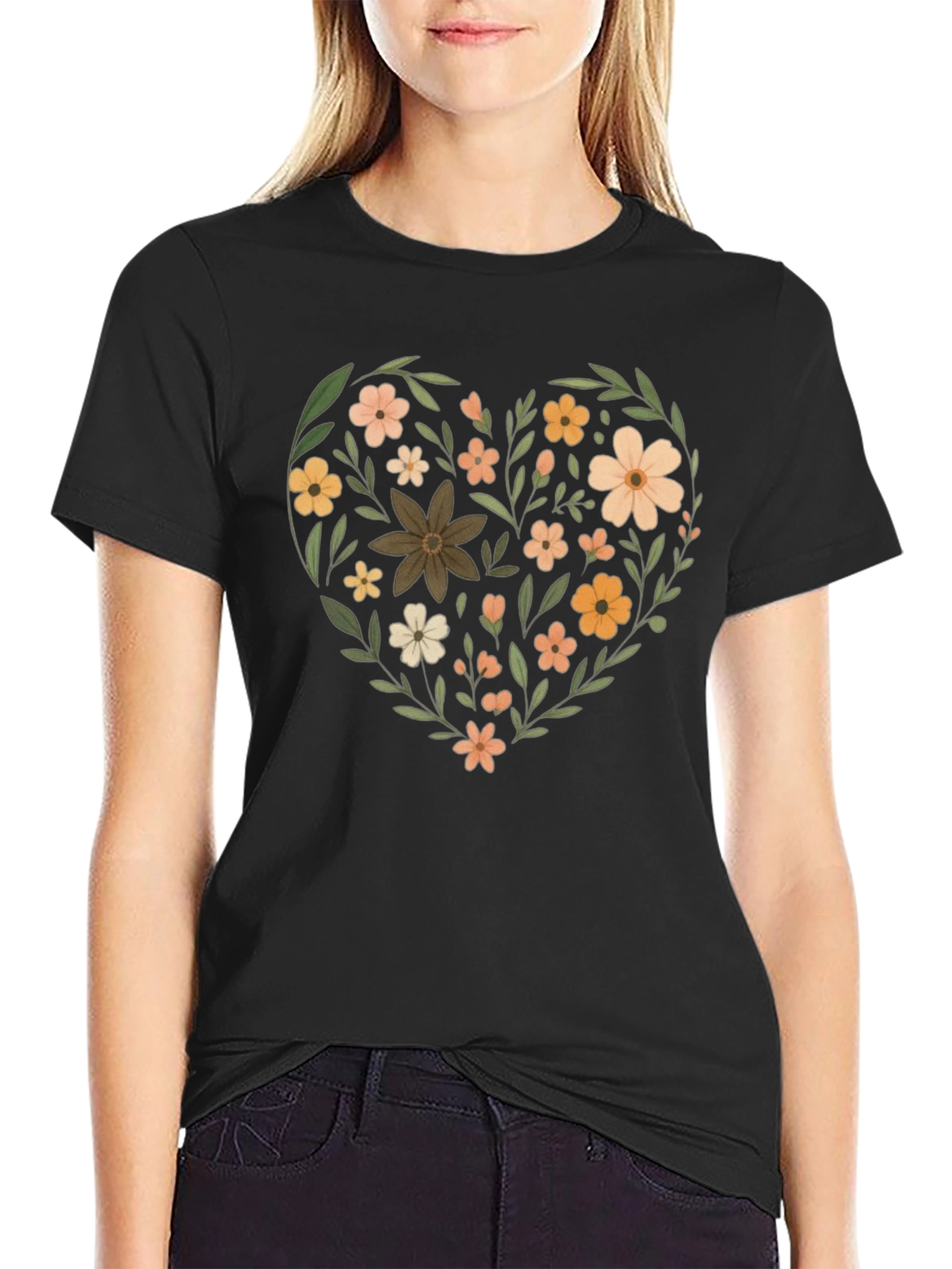 Floral Heart Graphic Tee - Soft Cotton Comfort
